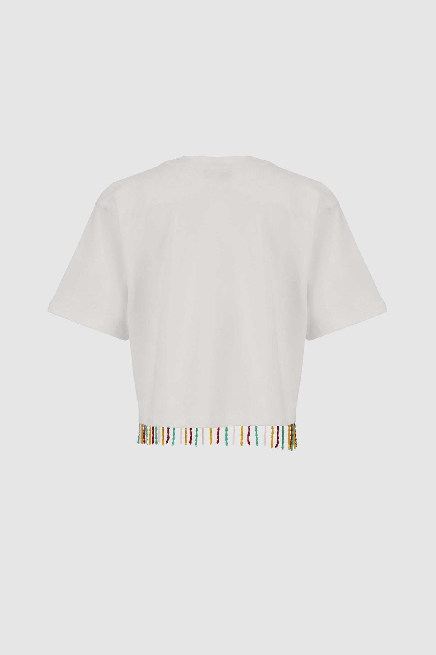 Beaded Fringed Tee -White x Yellow