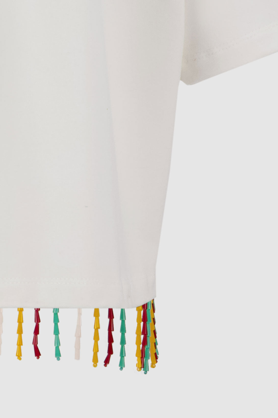 Beaded Fringed Tee -White x Yellow