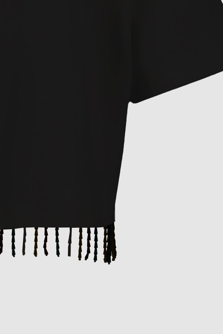 Beaded Fringed Tee -Black x Black