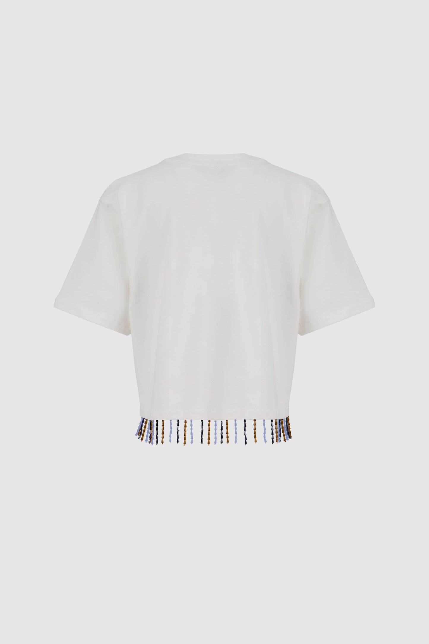 Beaded Fringed Tee -White x Blue