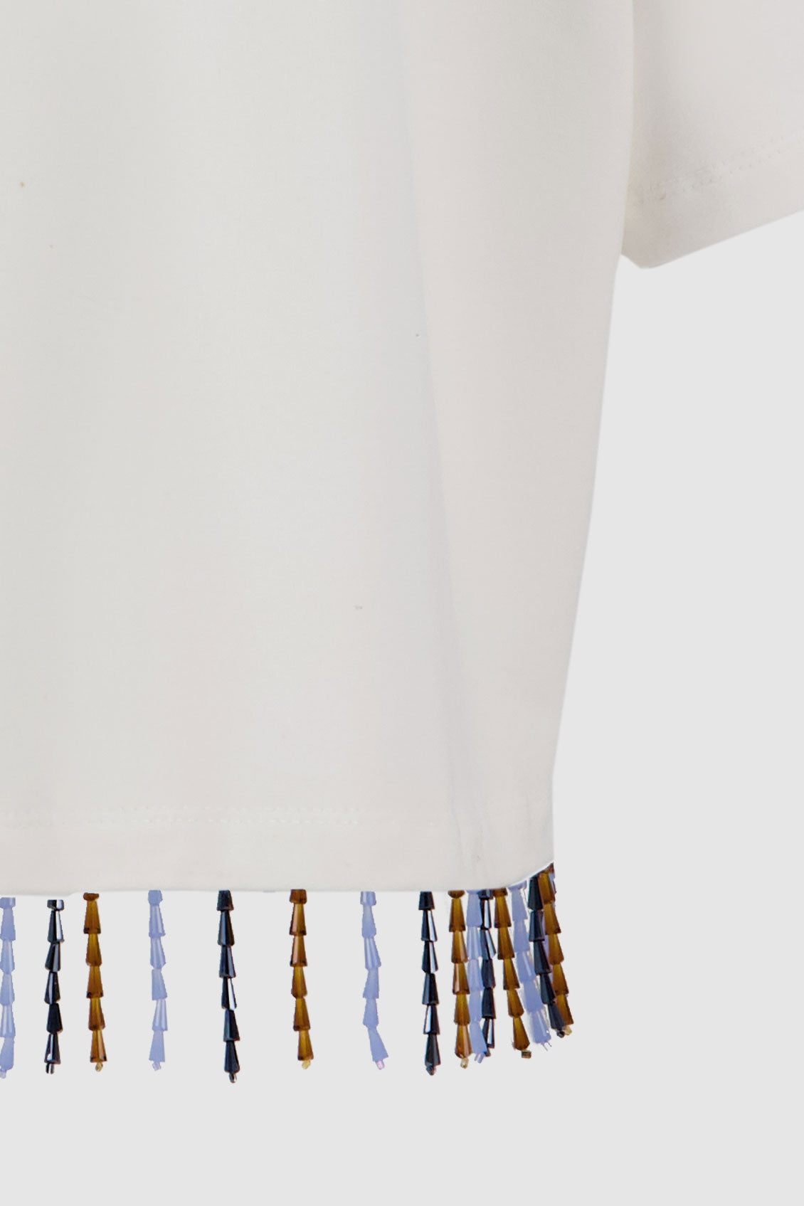 Beaded Fringed Tee -White x Blue
