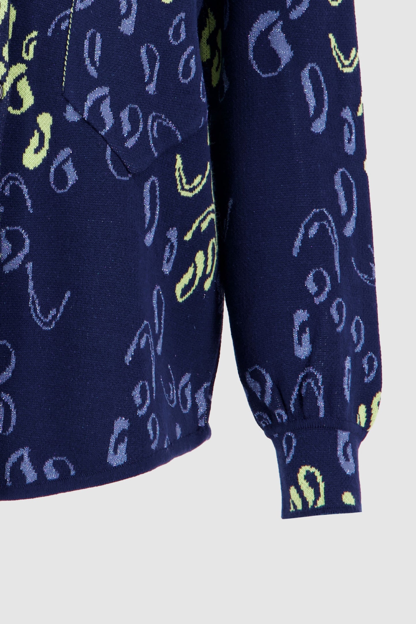 Button Down Jacquard Shirt Cardigan-NavyxMulticolor