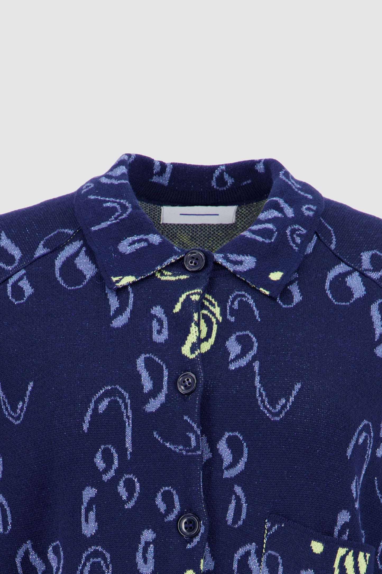 Button Down Jacquard Shirt Cardigan-NavyxMulticolor