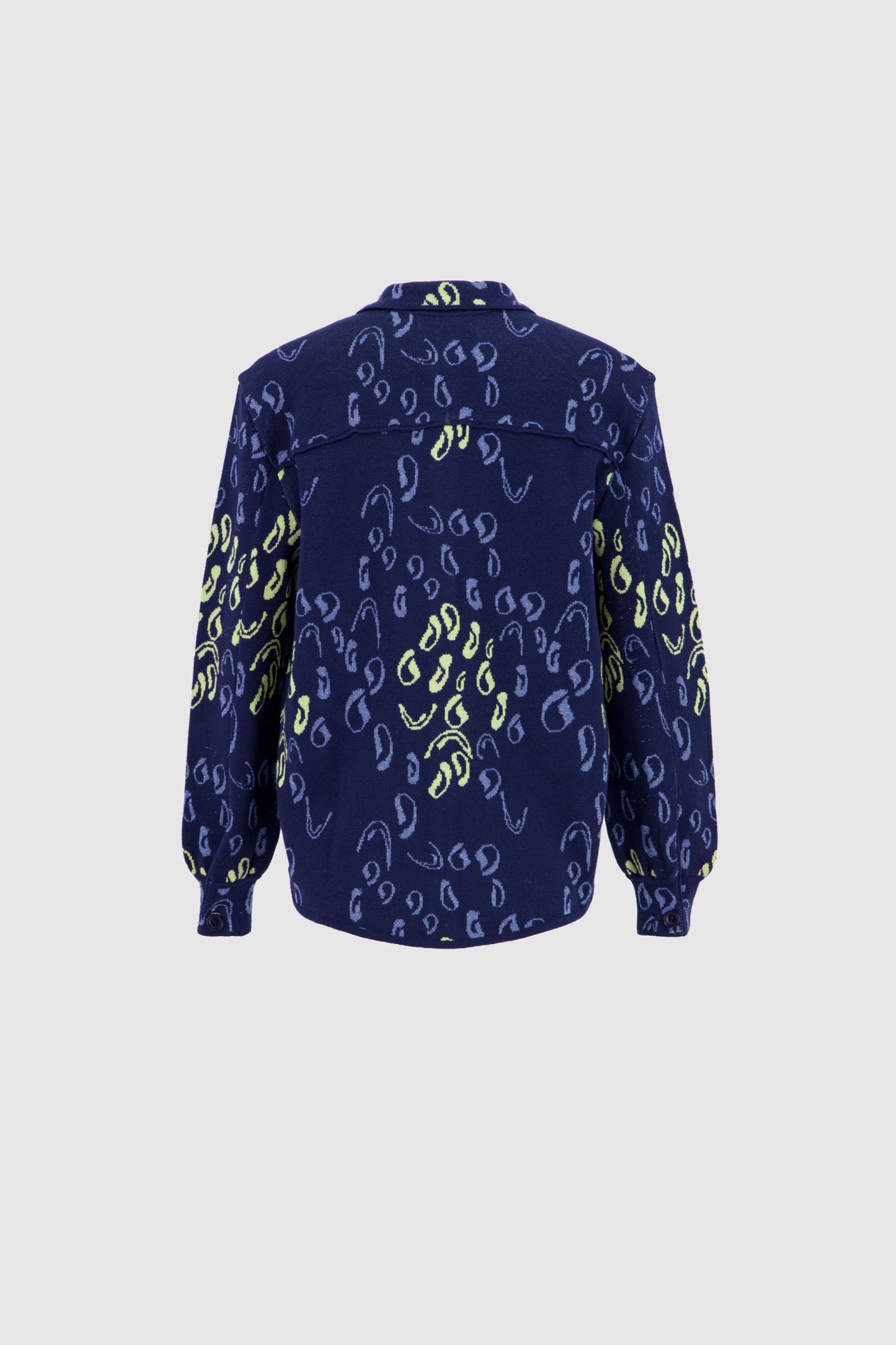Button Down Jacquard Shirt Cardigan-NavyxMulticolor