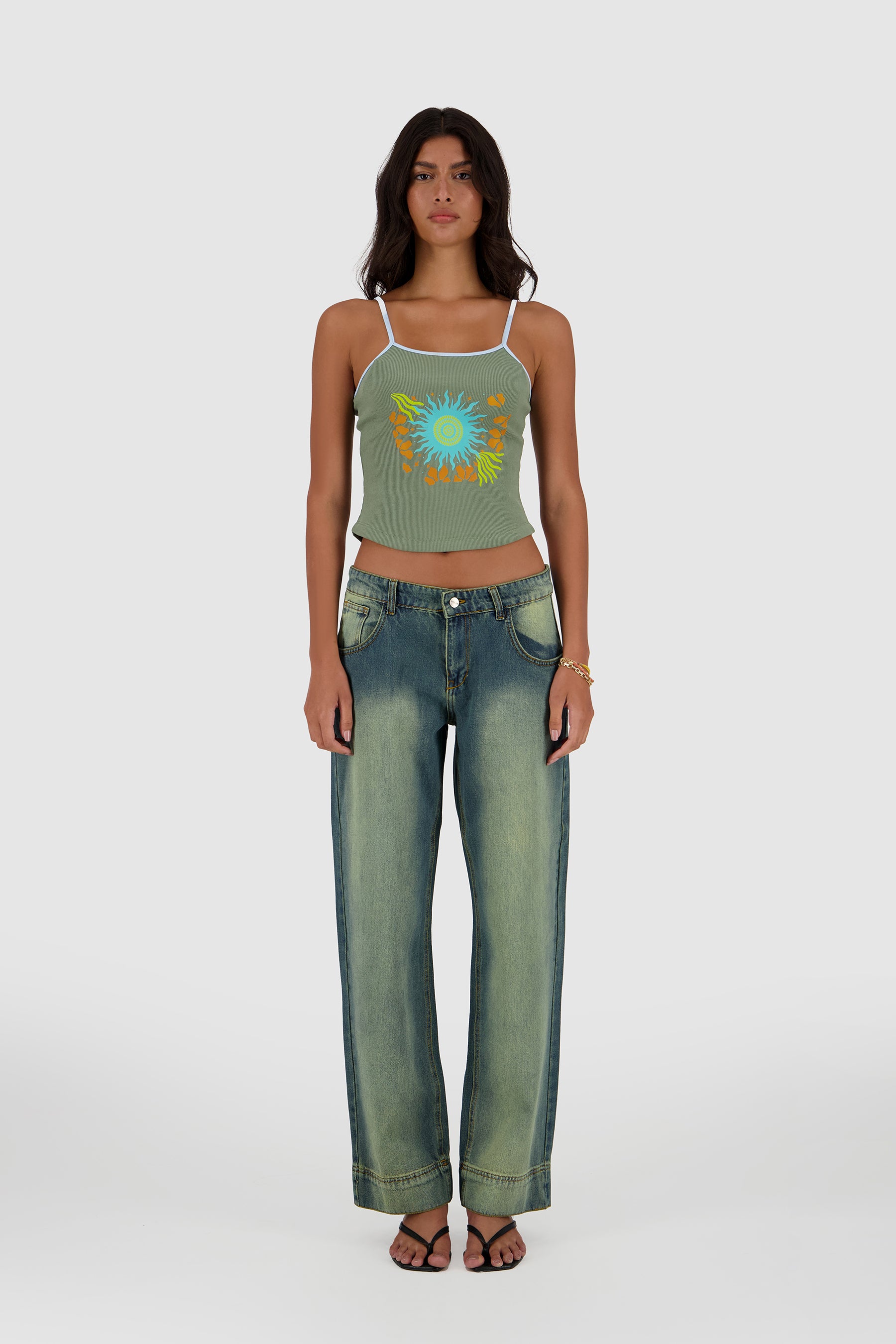 Contrast Straps Tank -Mint