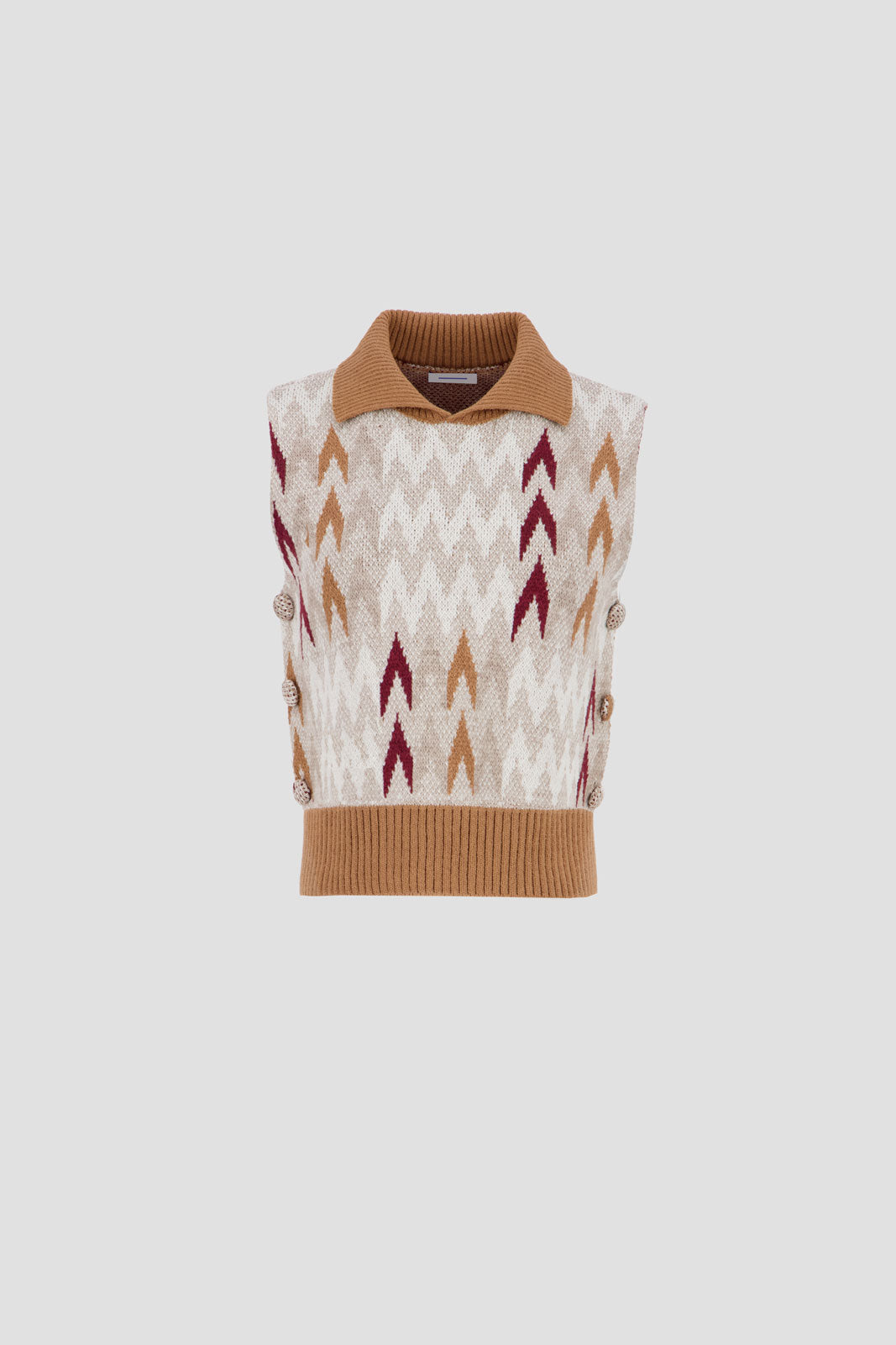 High Neck Open Pullover - Multicolor Beige