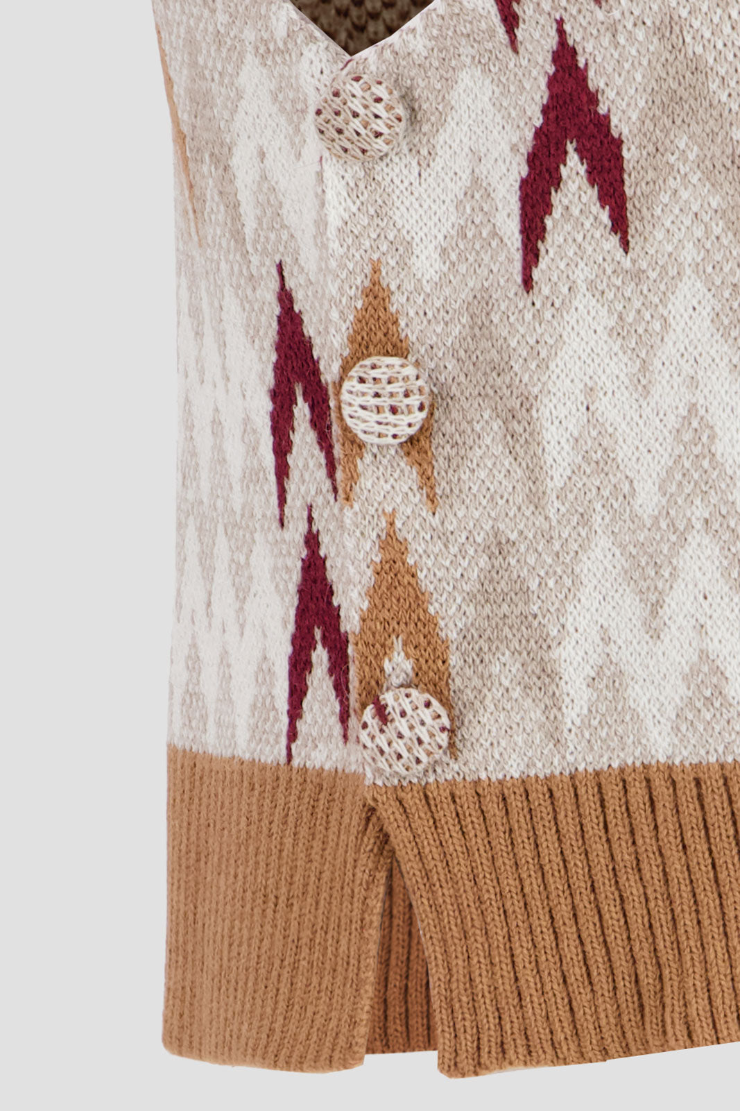 High Neck Open Pullover - Multicolor Beige