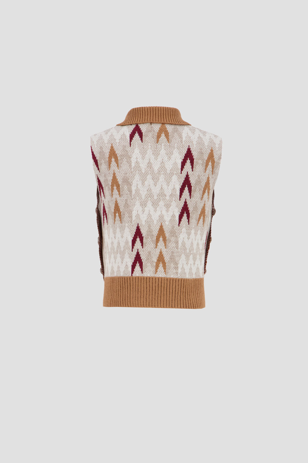 High Neck Open Pullover - Multicolor Beige