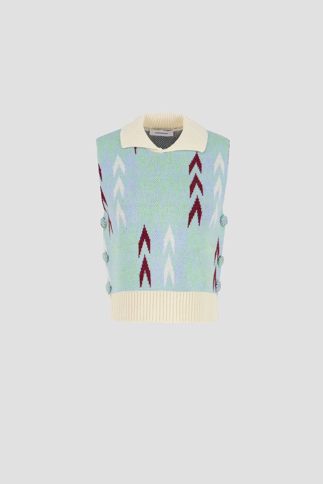 High Neck Open Pullover - Multicolor Blue