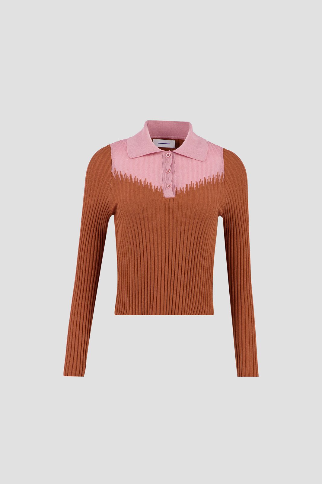 Long Sleeves Two Tones Polo - Cappuccino x Red Ochre
