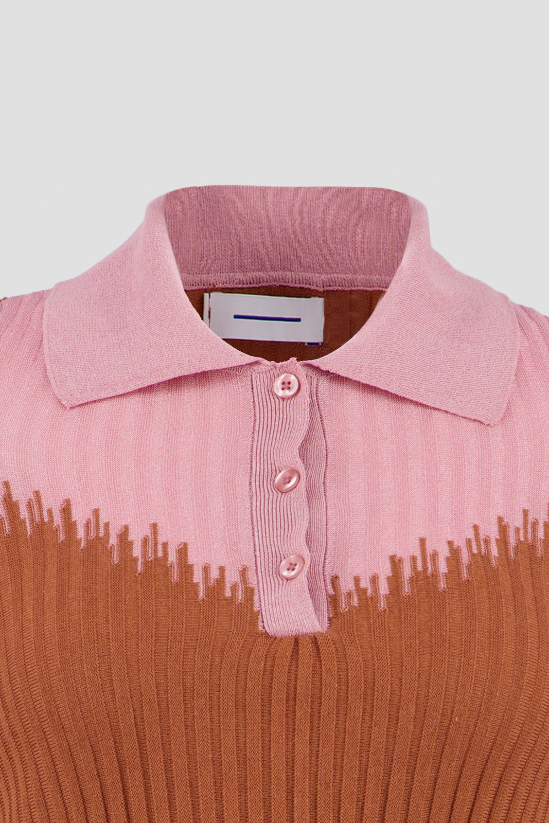 Long Sleeves Two Tones Polo - Cappuccino x Red Ochre
