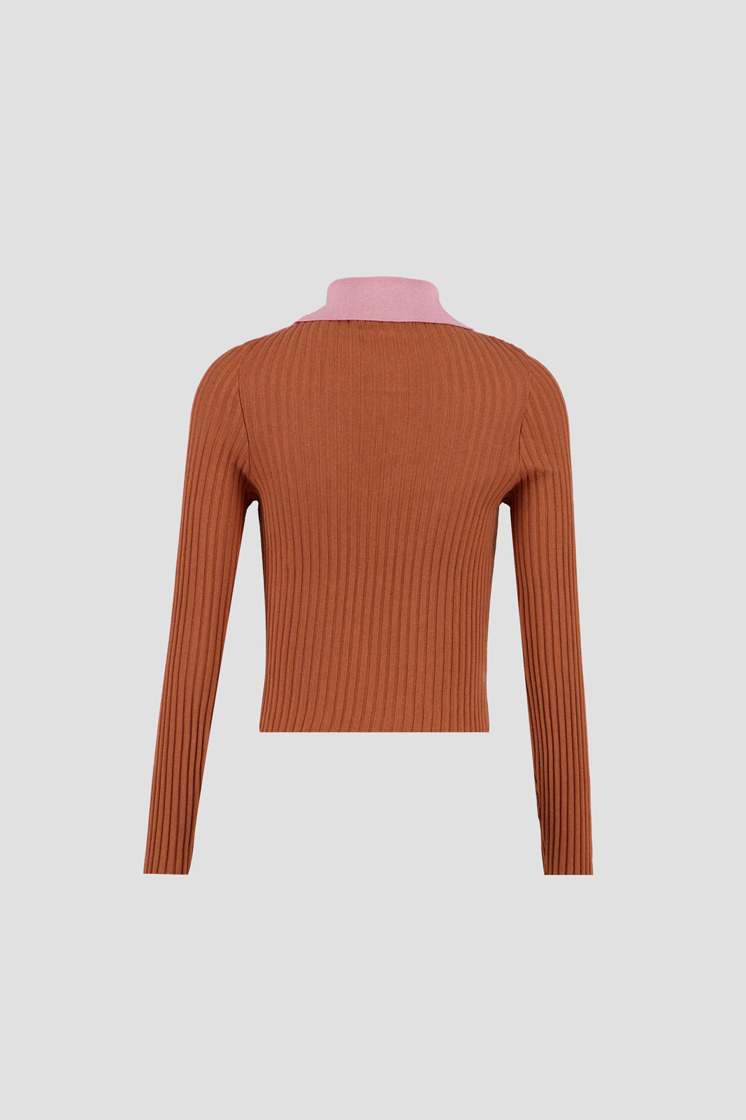 Long Sleeves Two Tones Polo - Cappuccino x Red Ochre