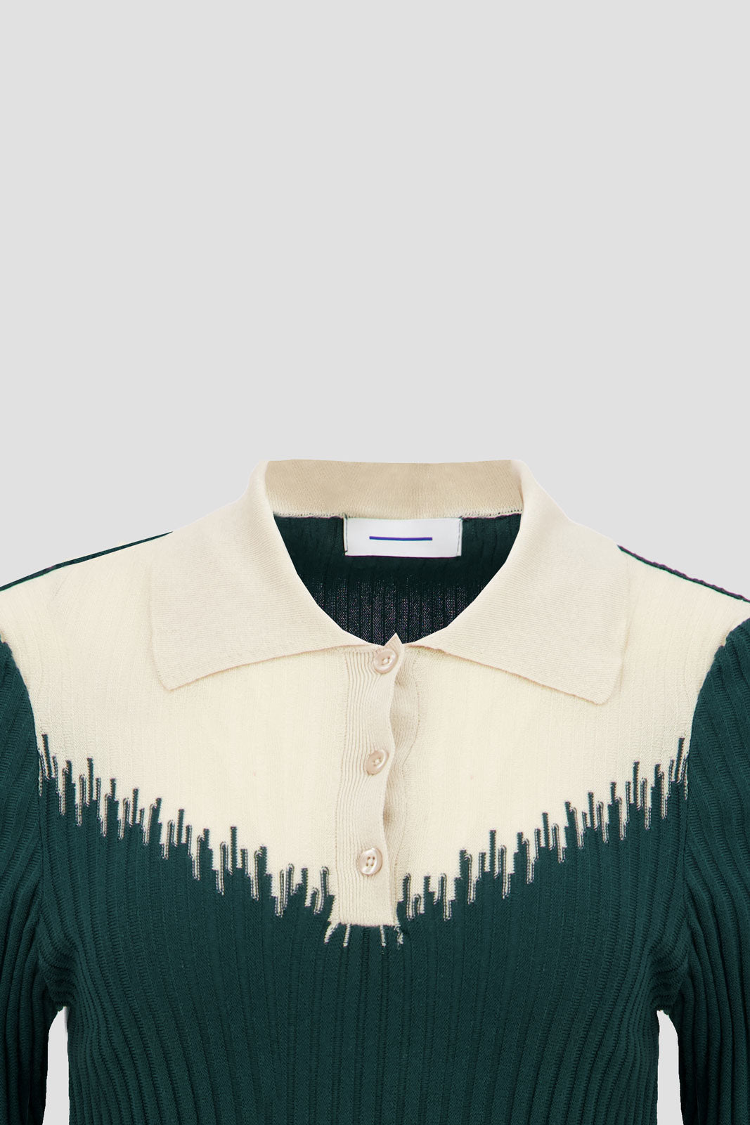 Long Sleeves Two Tones Polo - Egret x Stormy