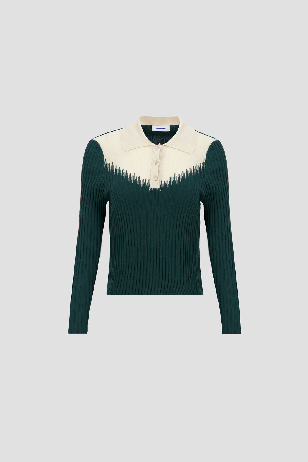 Long Sleeves Two Tones Polo - Egret x Stormy