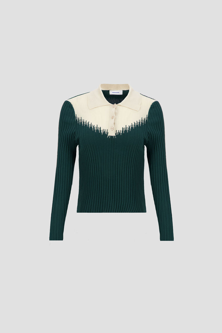 Long Sleeves Two Tones Polo - Egret x Stormy