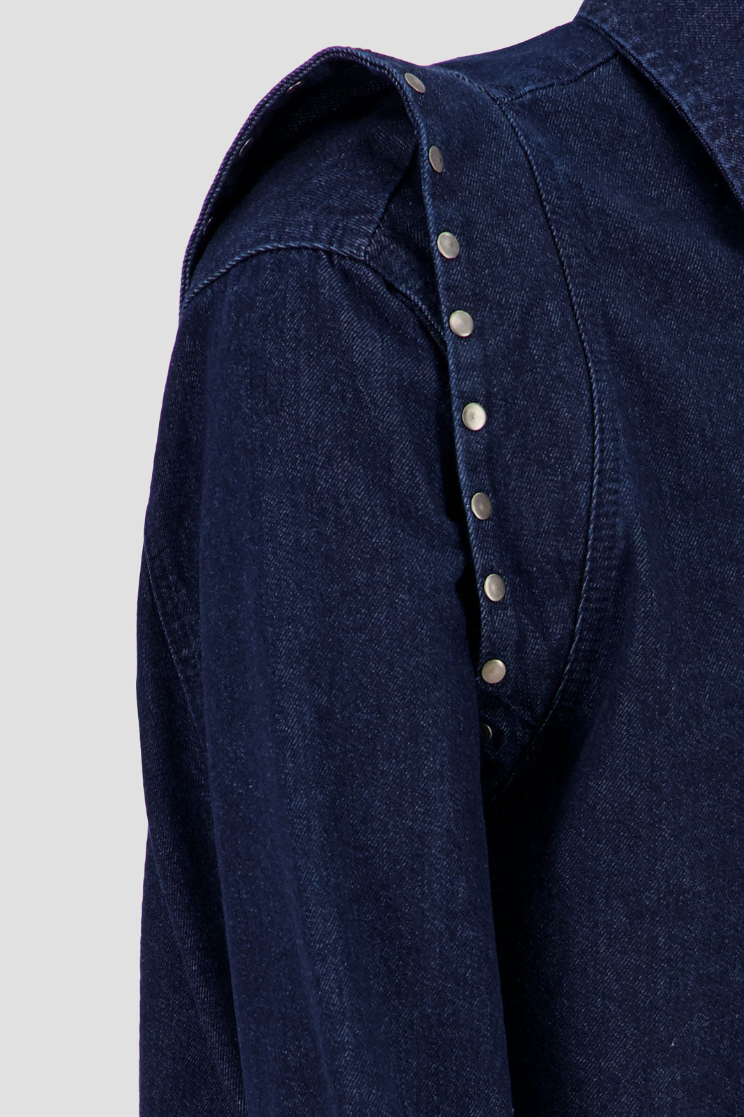 Shirt Dress with Studded Shoulder-Medium Blue Wash