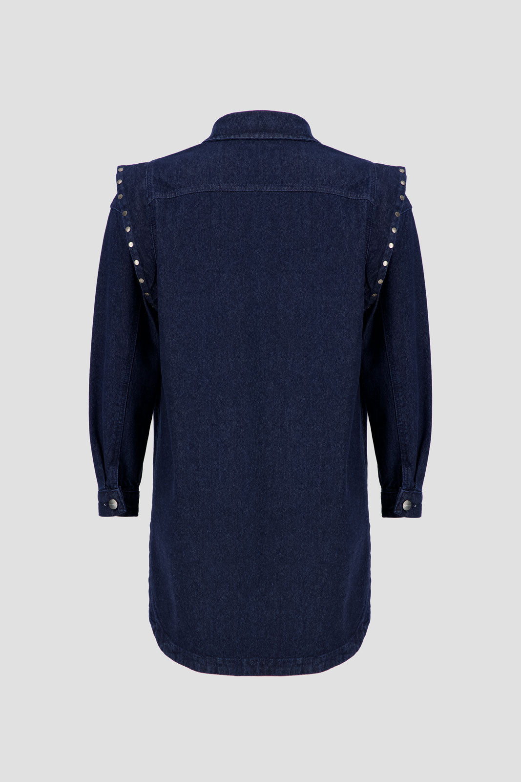 Shirt Dress with Studded Shoulder-Medium Blue Wash