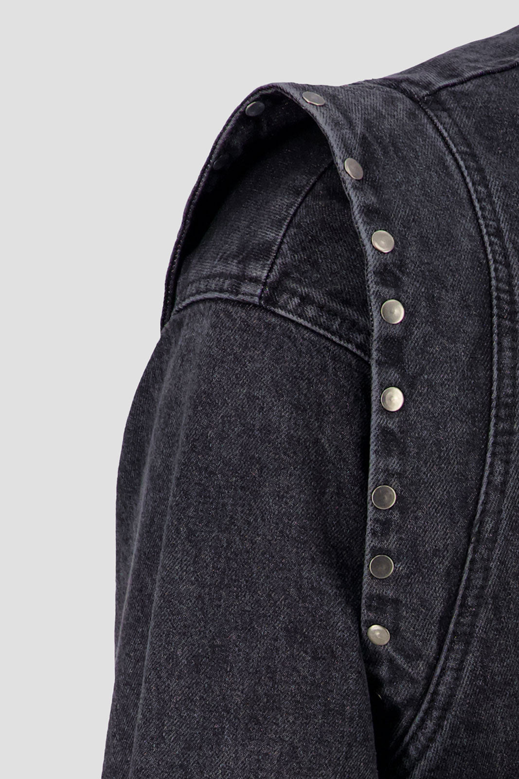 Shirt Dress with Studded Shoulder-Black Stone Wash