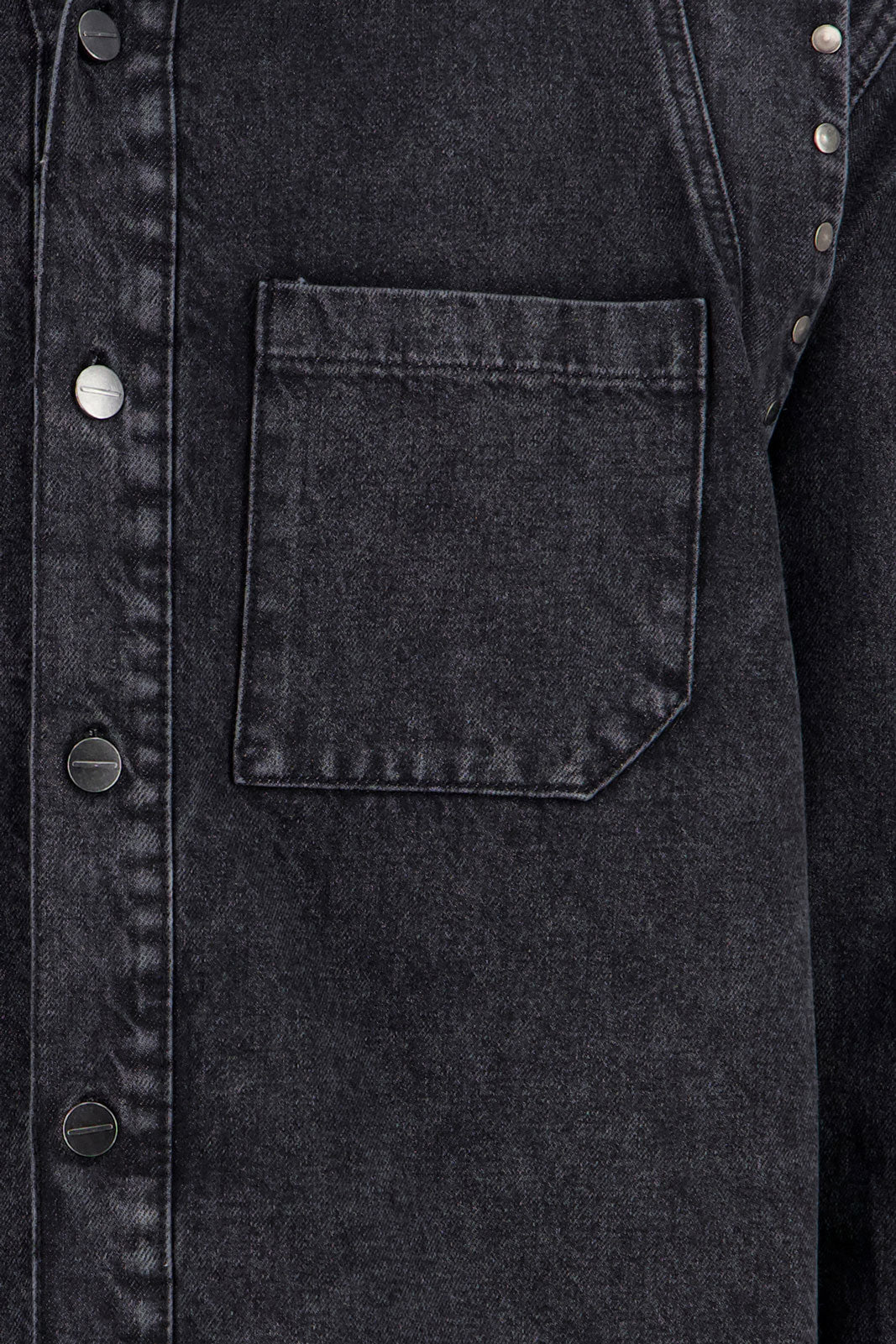 Shirt Dress with Studded Shoulder-Black Stone Wash