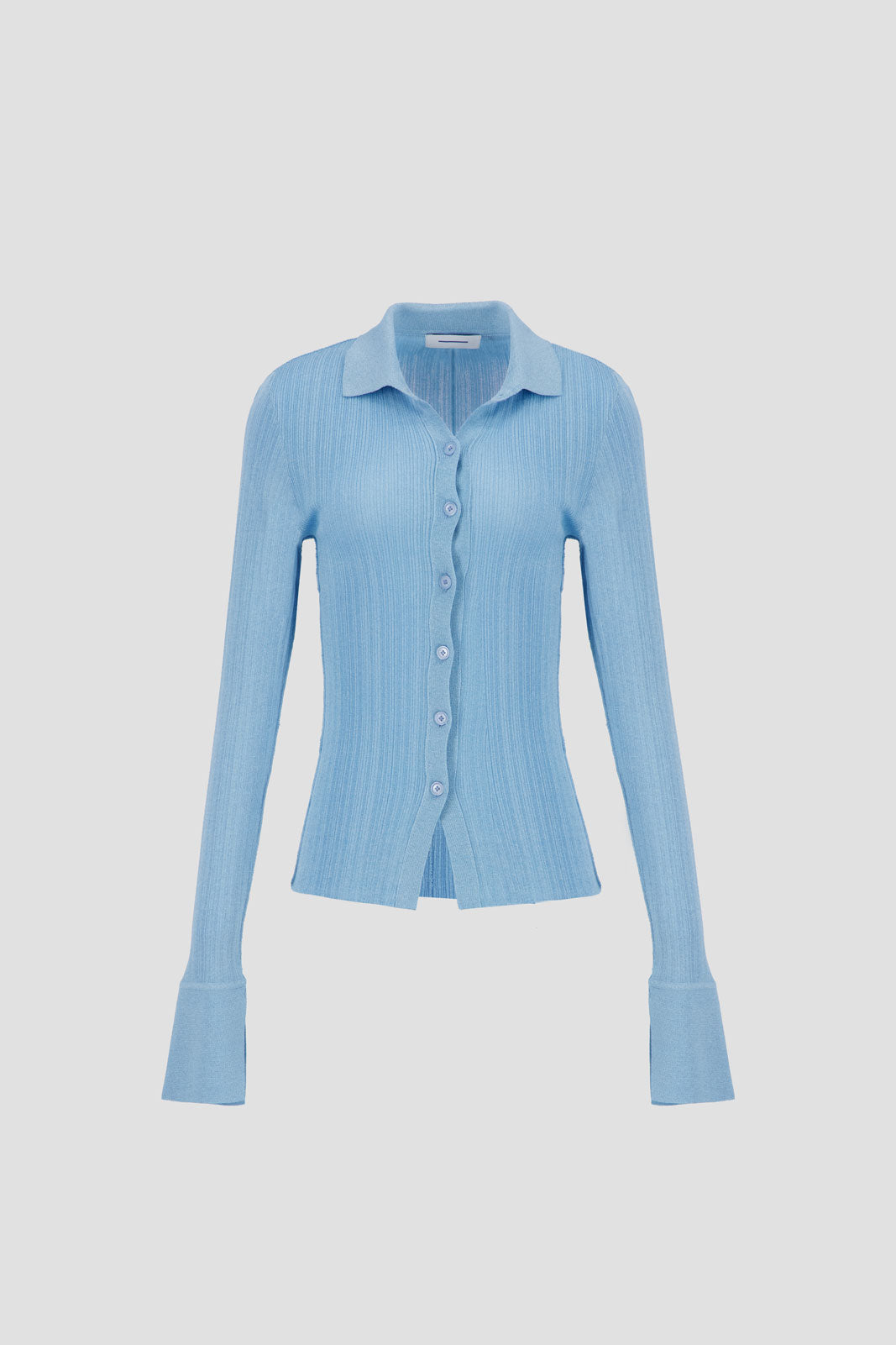 Shirt With Sleeve Cuff Slit - Blue