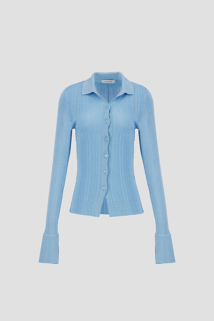 Shirt With Sleeve Cuff Slit - Blue