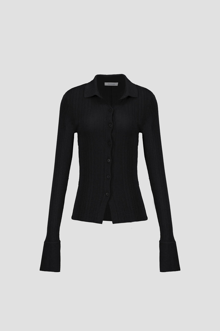 Shirt With Sleeve Cuff Slit - Black