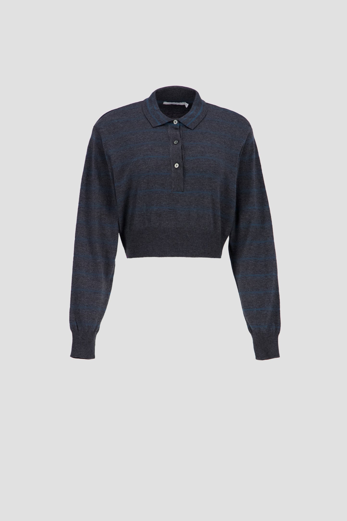 Long Sleeve Cropped Polo - Grey x Teal