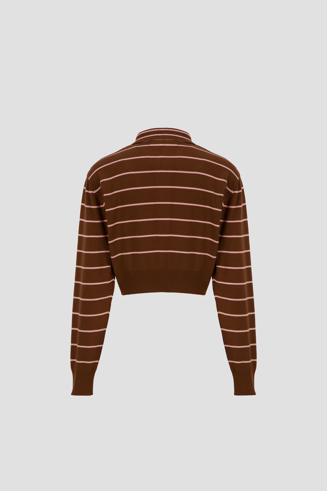 Long Sleeve Cropped Polo - Brown x Pink