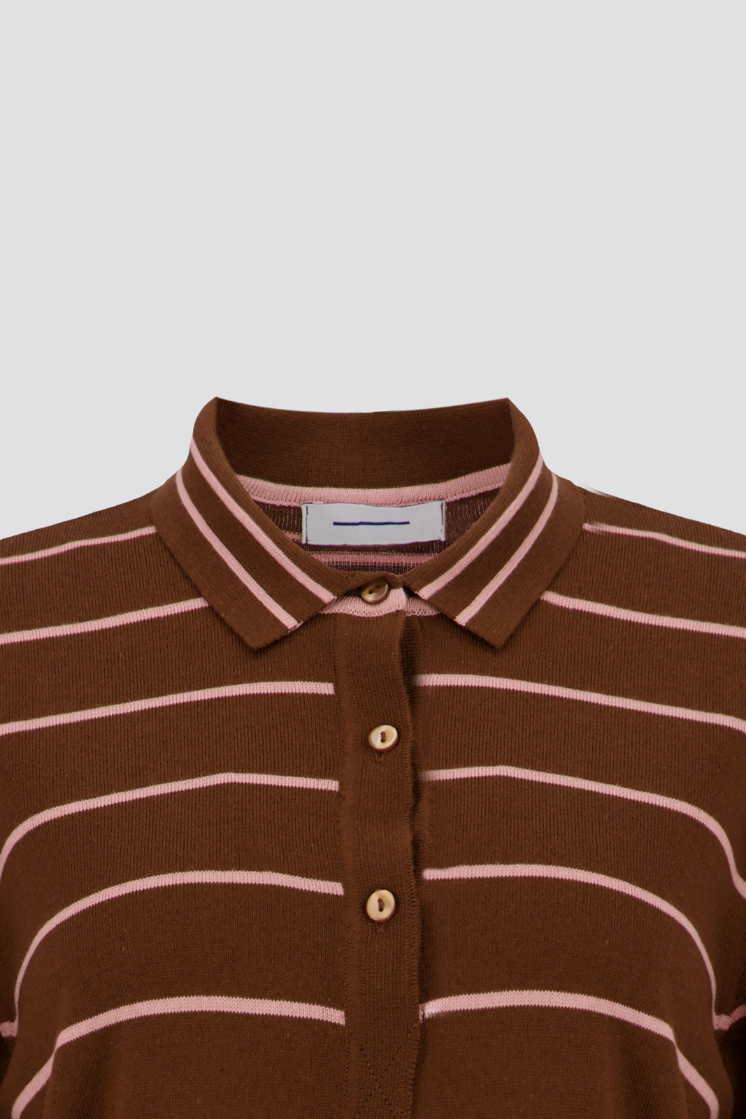 Long Sleeve Cropped Polo - Brown x Pink