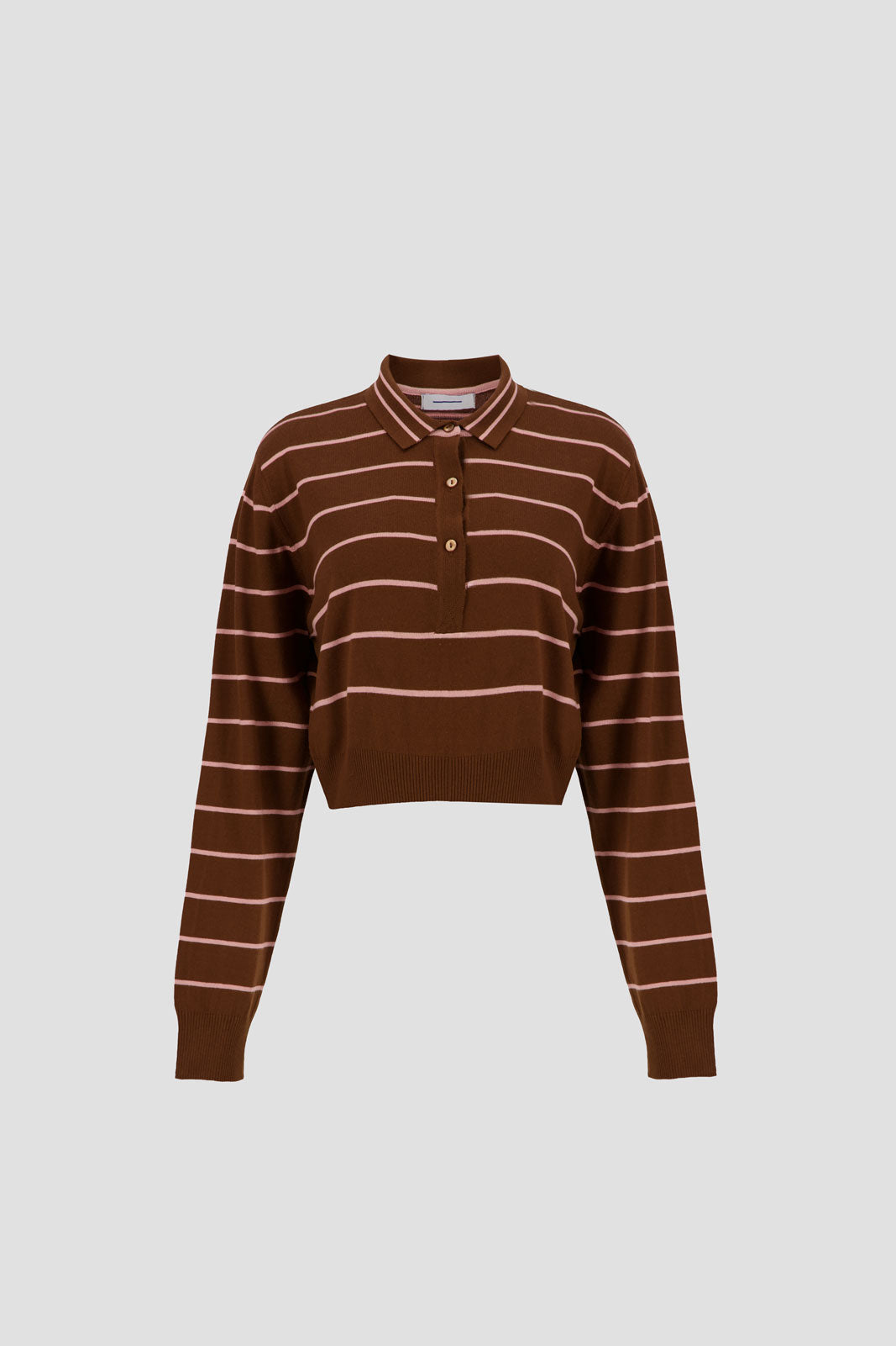 Long Sleeve Cropped Polo - Brown x Pink