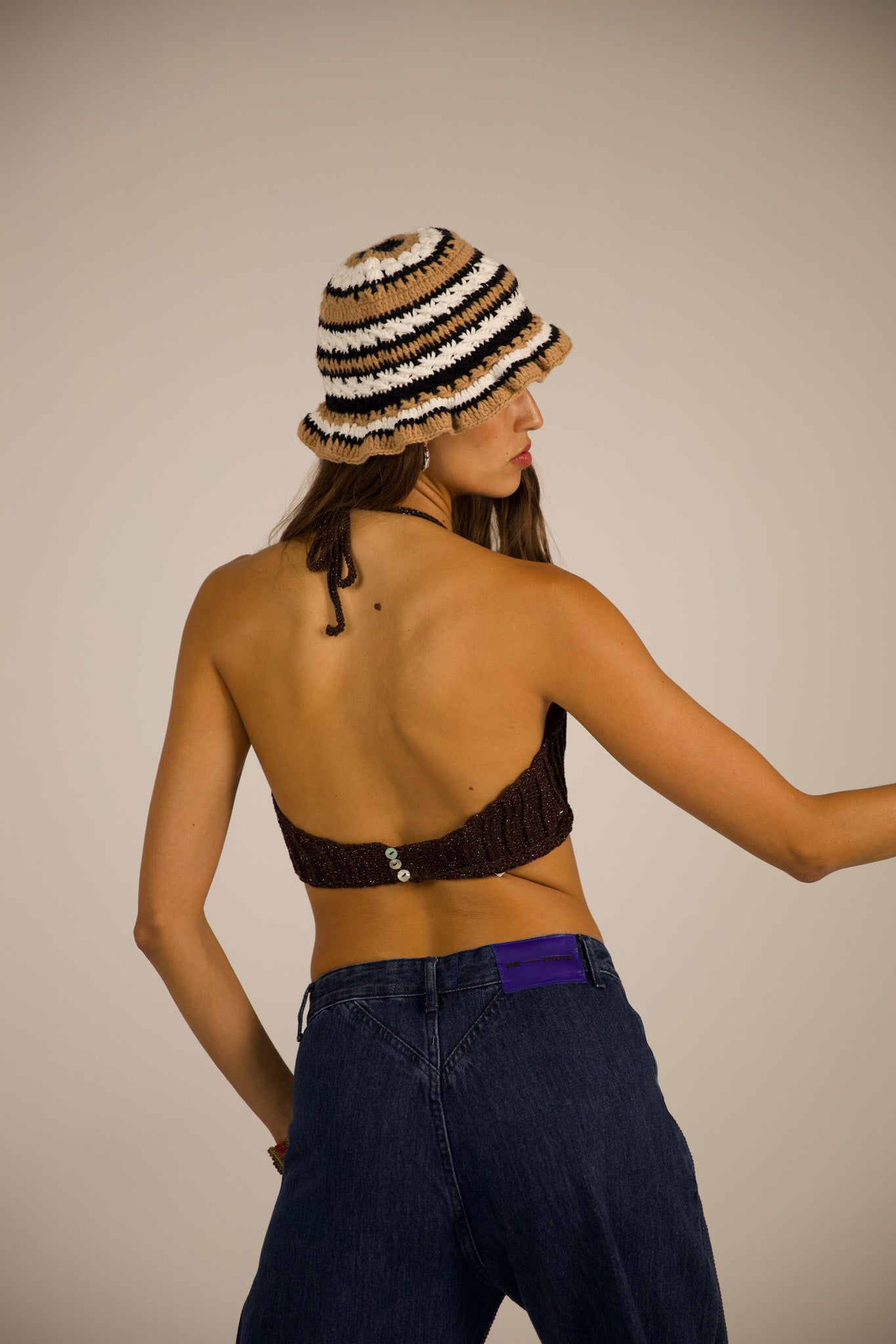 Crochet Bucket Hat -Beige, Off White & Olive