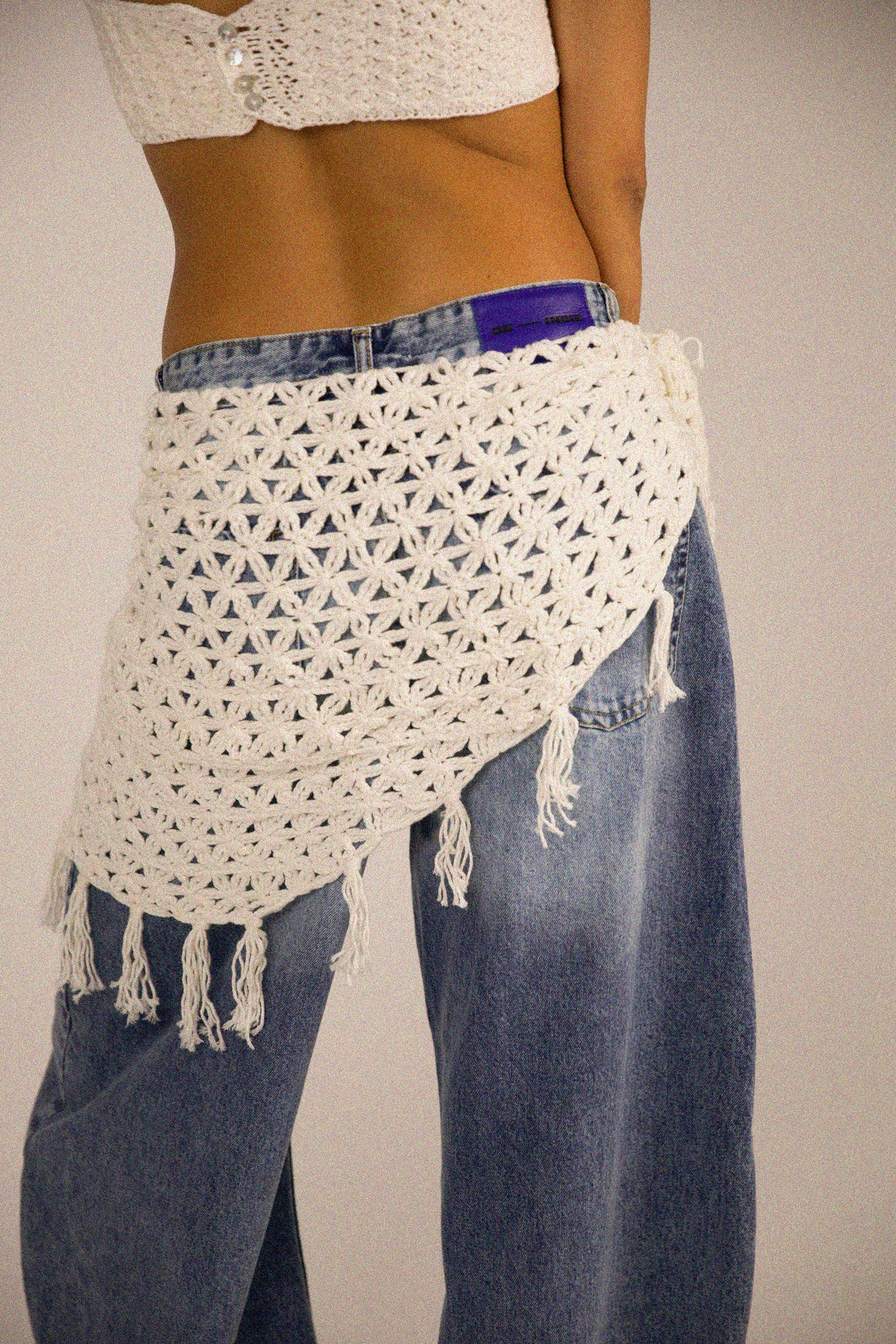 Fringed Crochet Sarong Off White