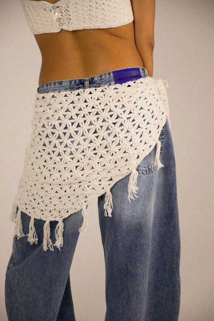 Fringed Crochet Sarong Off White