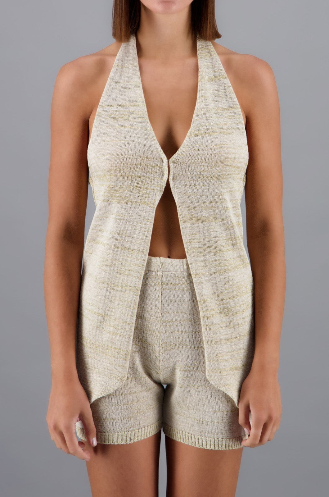 Lurex Halter Beige