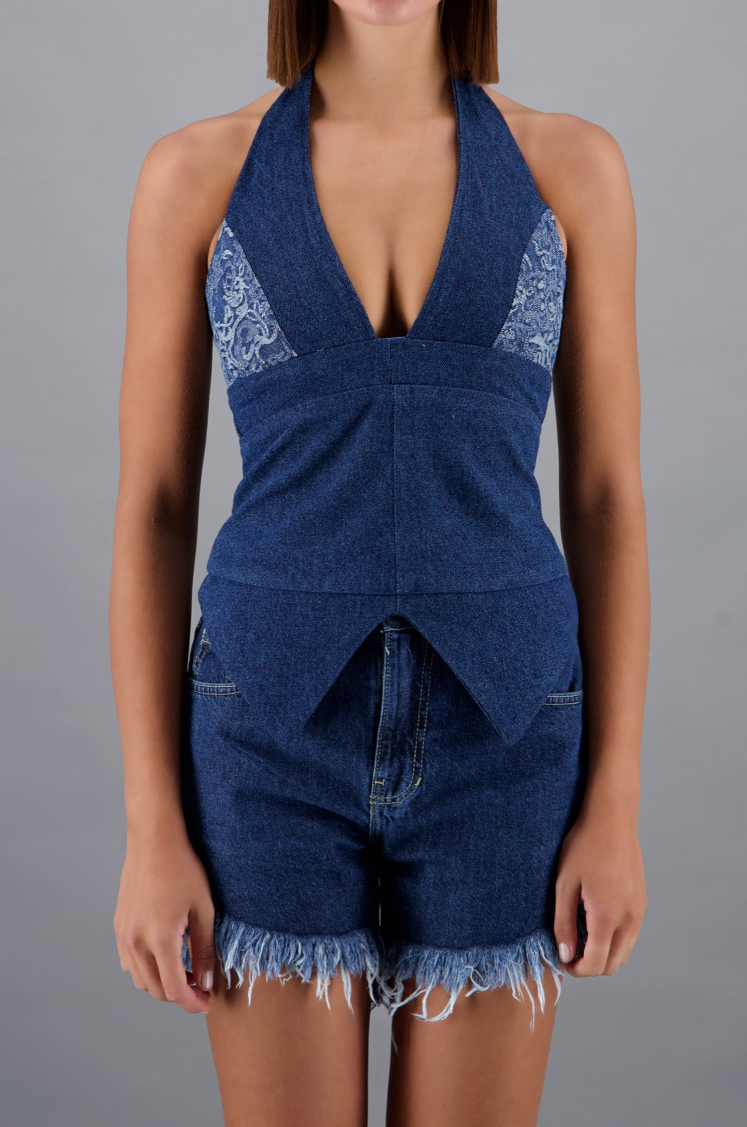 Backless Halter Top Blue