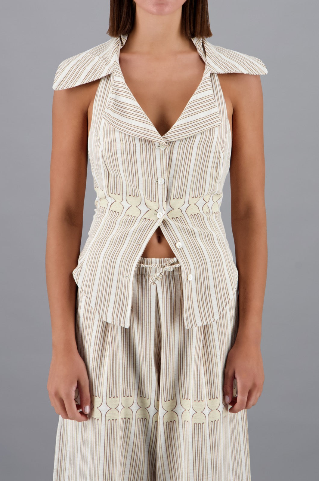 Tableware Halter White & Beige Print