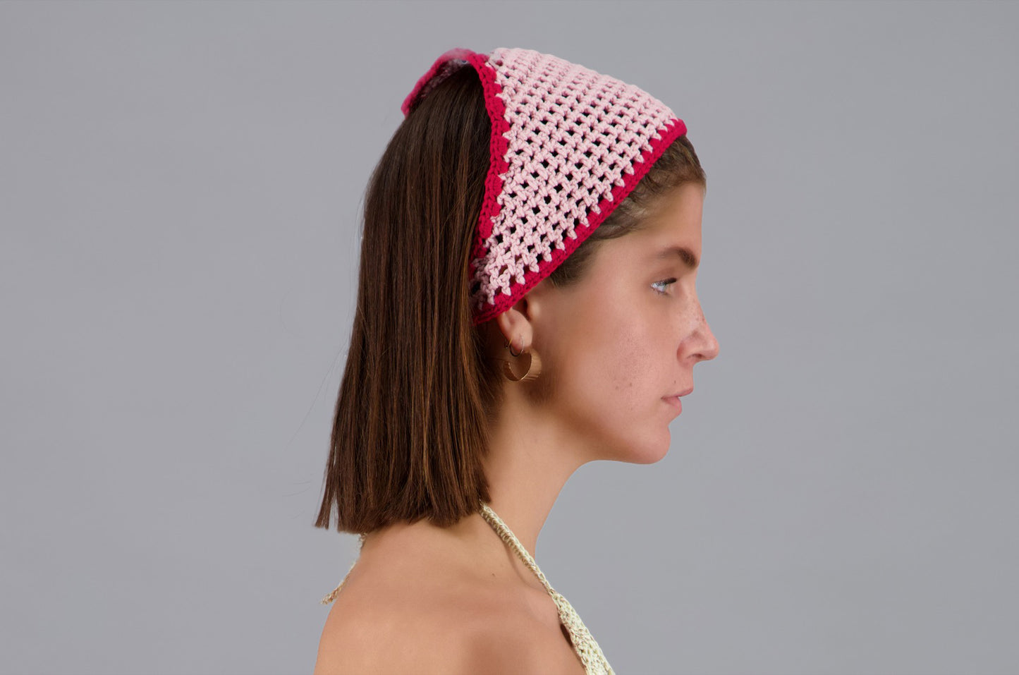 Colorful Crochet Hair Band Light Pink & Red