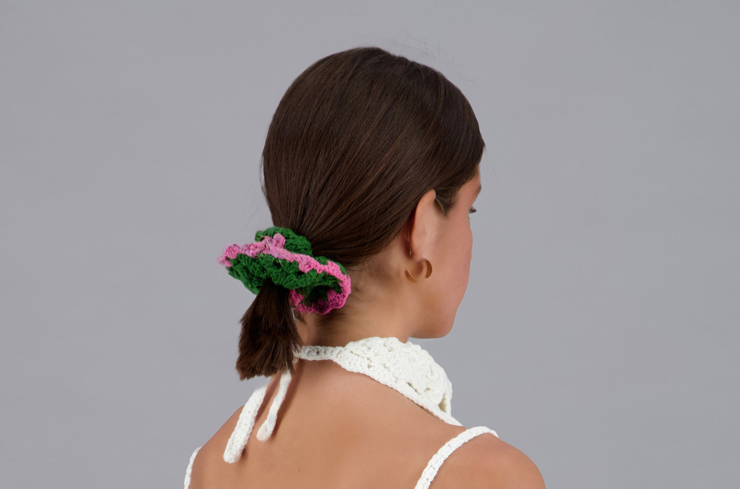 Crochet Hair Scrunchie - Pink & Green