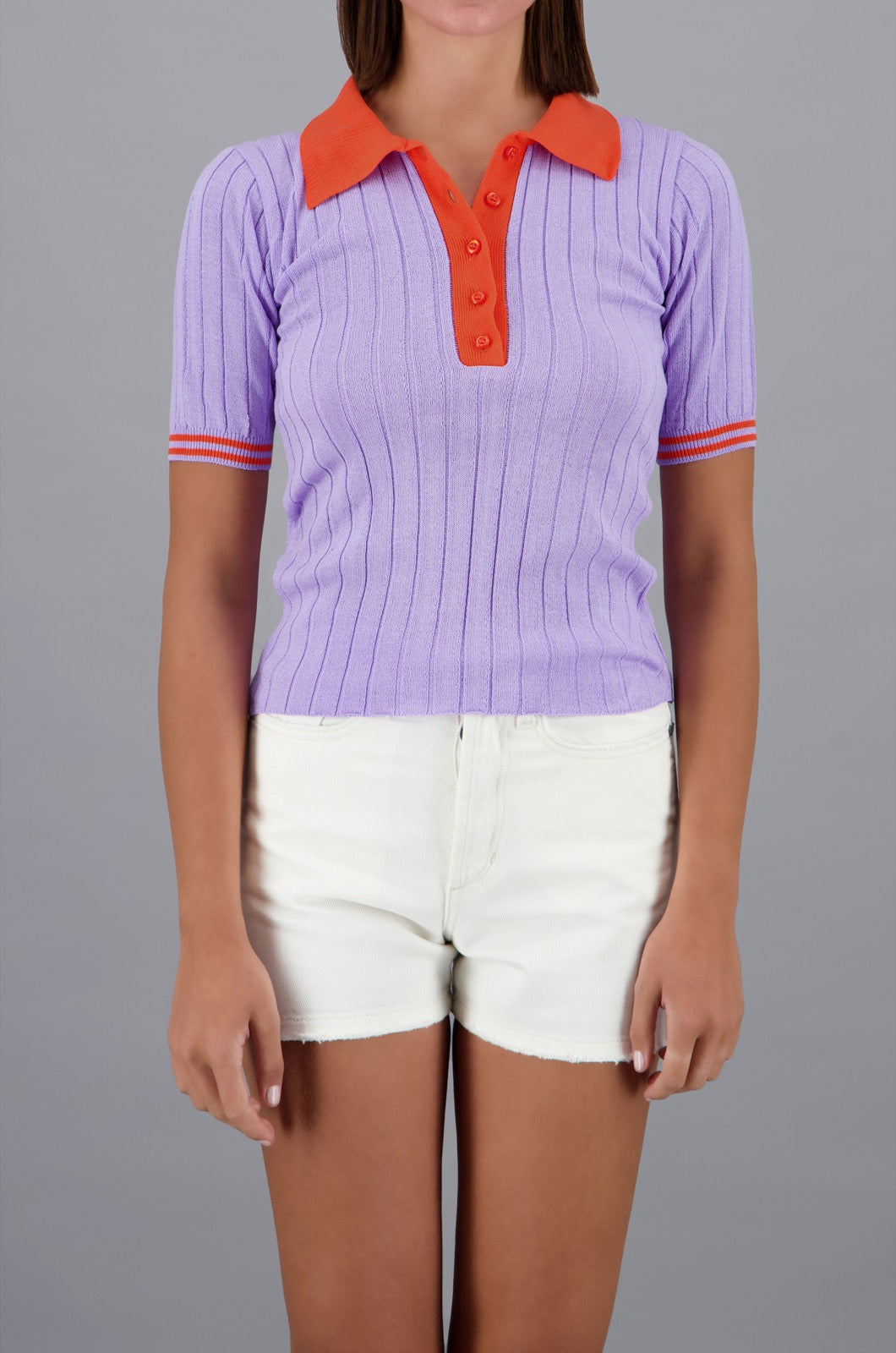 Women Knit Polo Purple