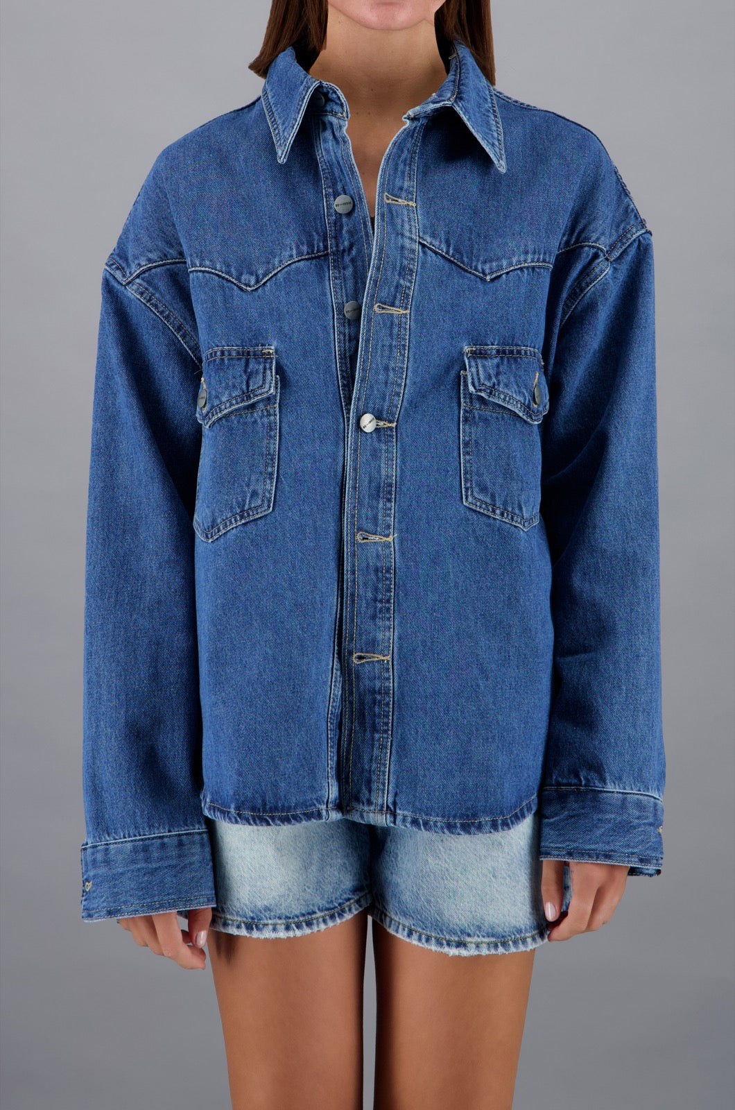 Denim Western Shacket Indie Blue
