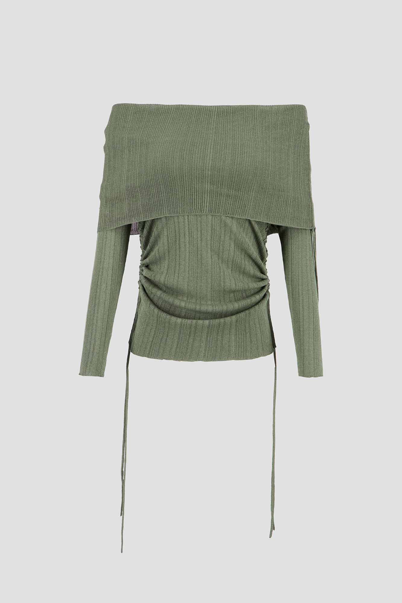 Off Shoulder Knit -Olive