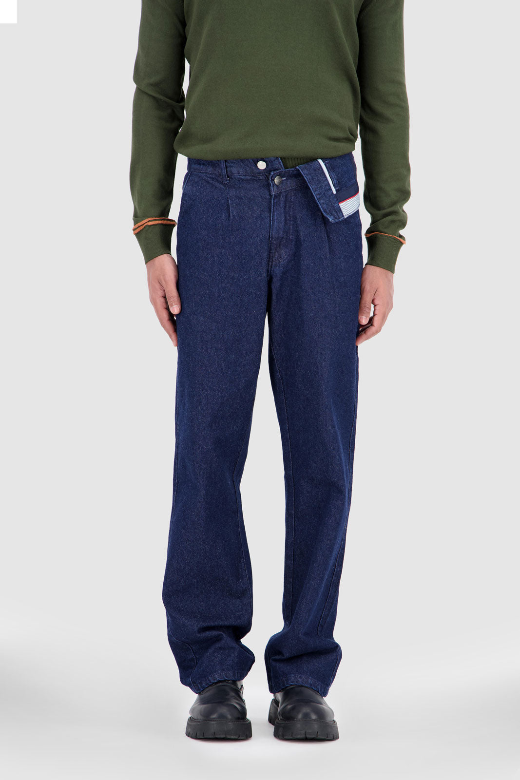 Fold Over Waistband Jeans - Midnight Blue