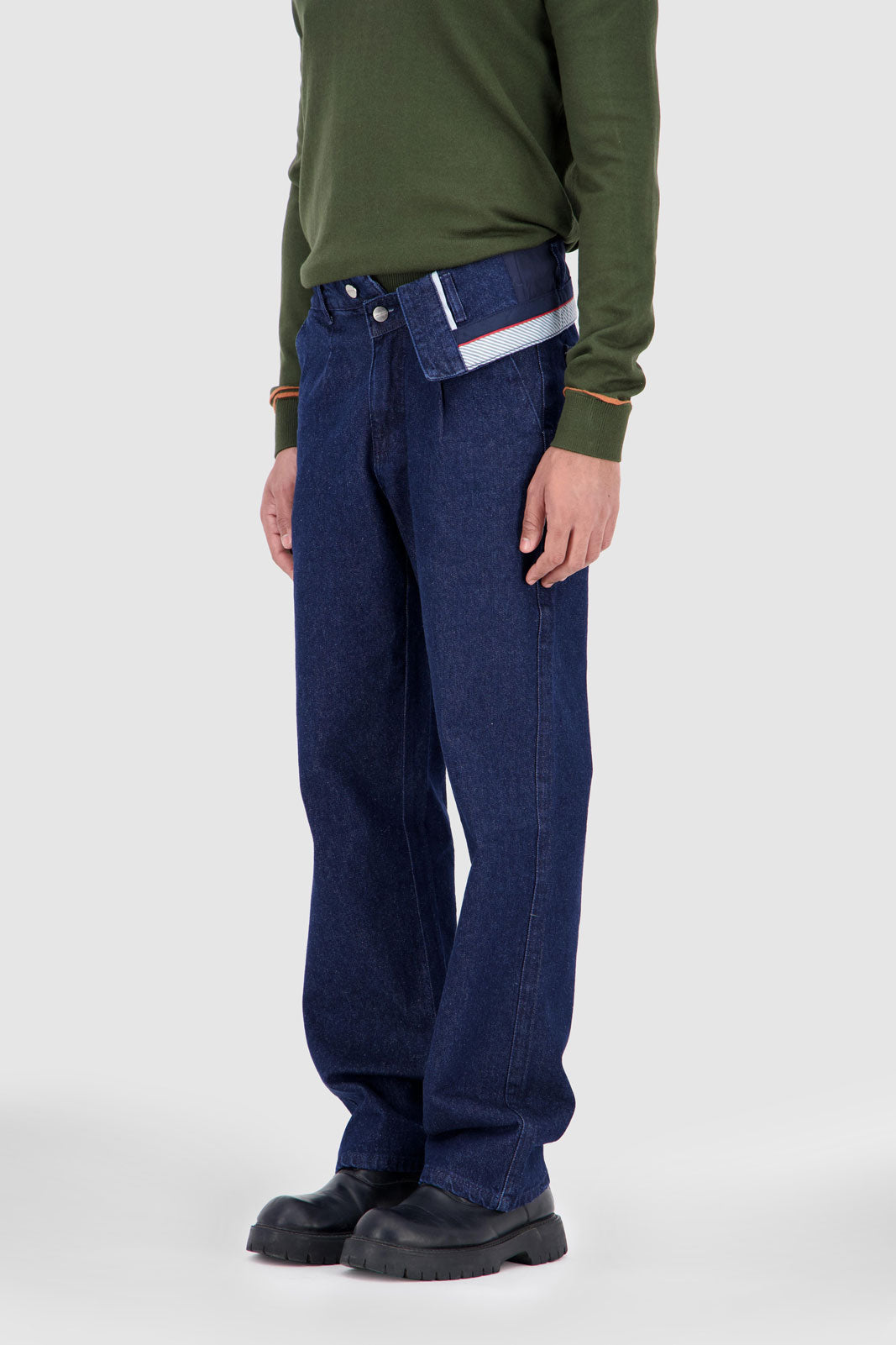 Fold Over Waistband Jeans - Midnight Blue