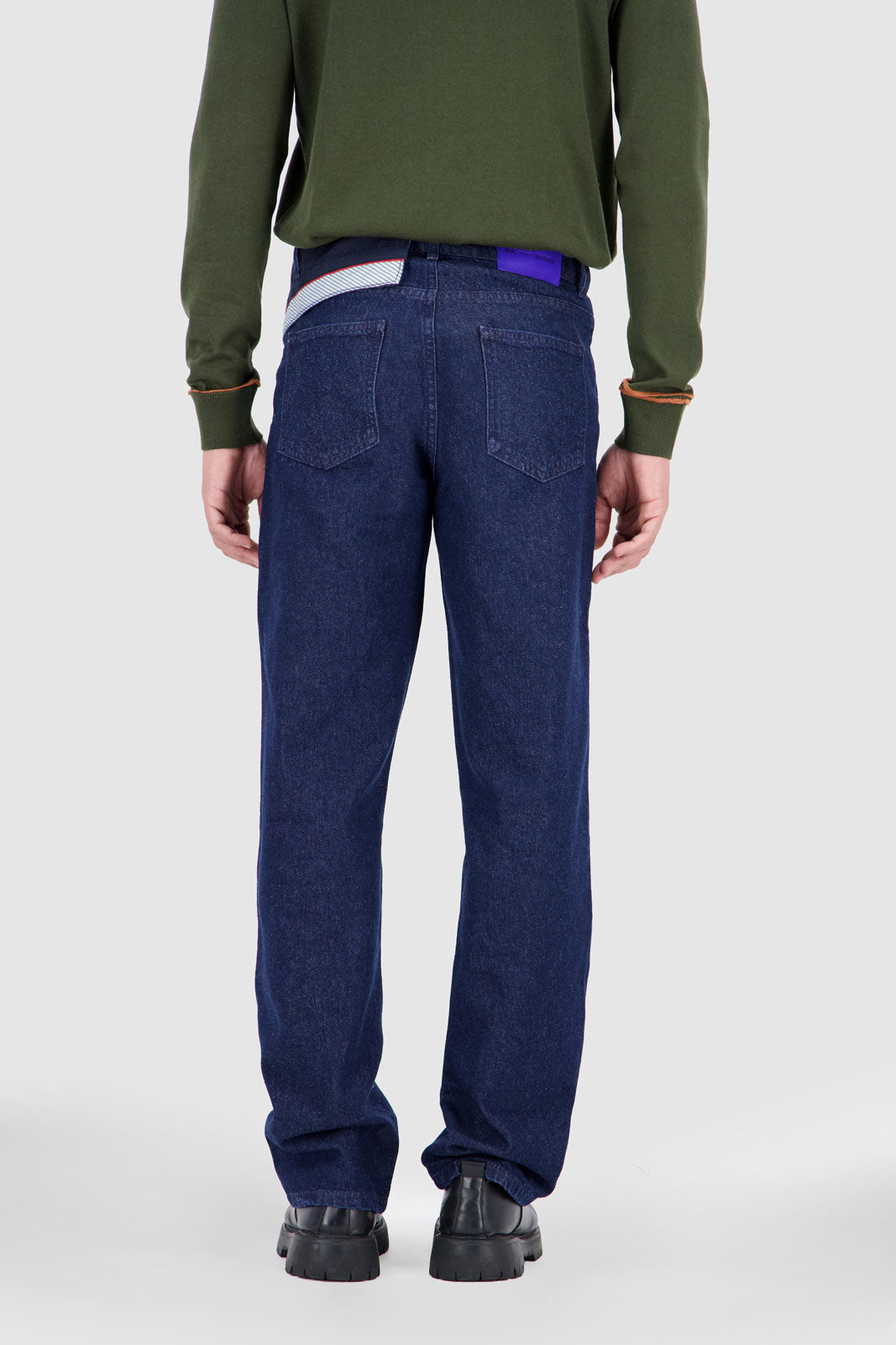 Fold Over Waistband Jeans - Midnight Blue