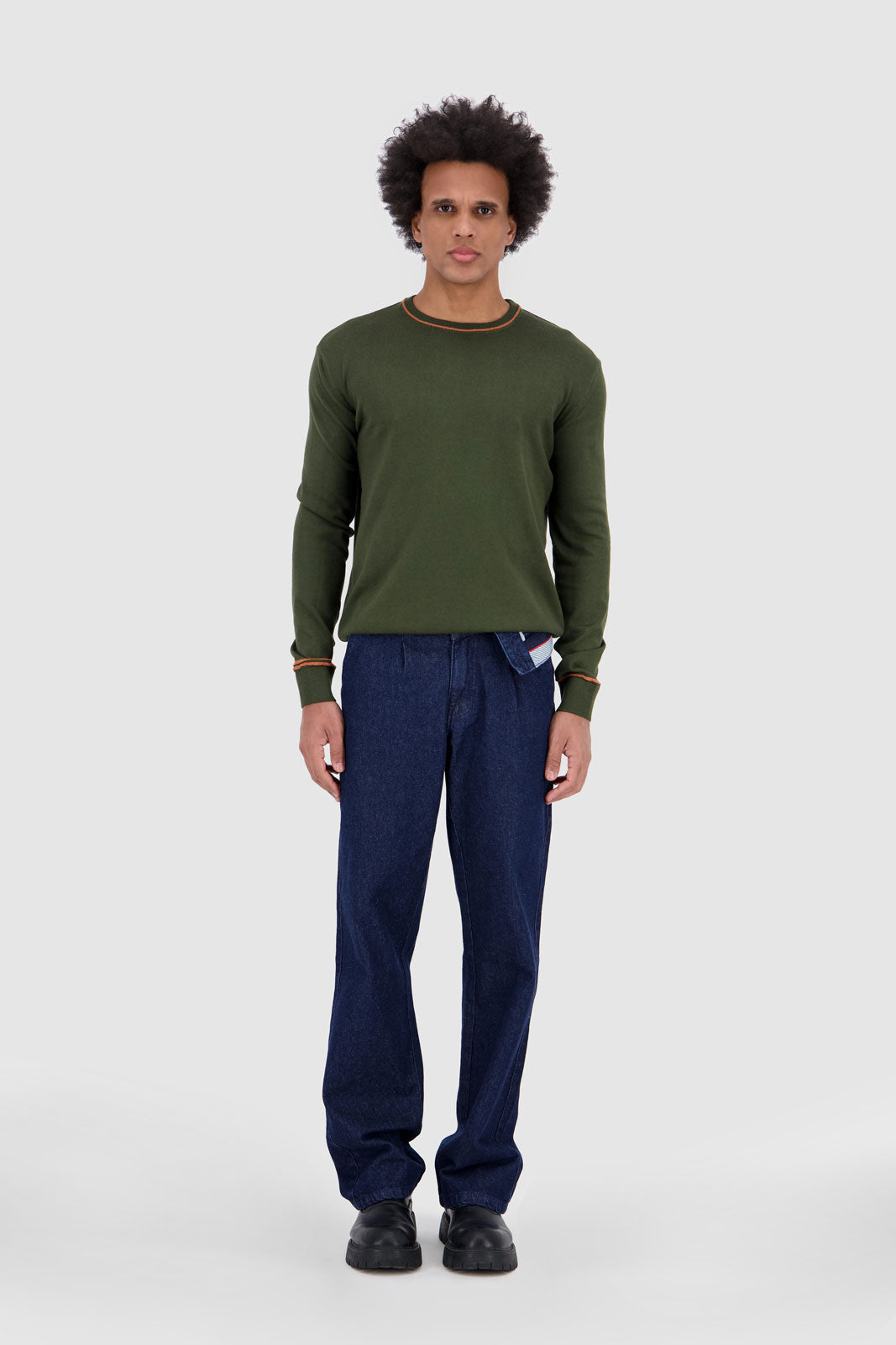Fold Over Waistband Jeans - Midnight Blue