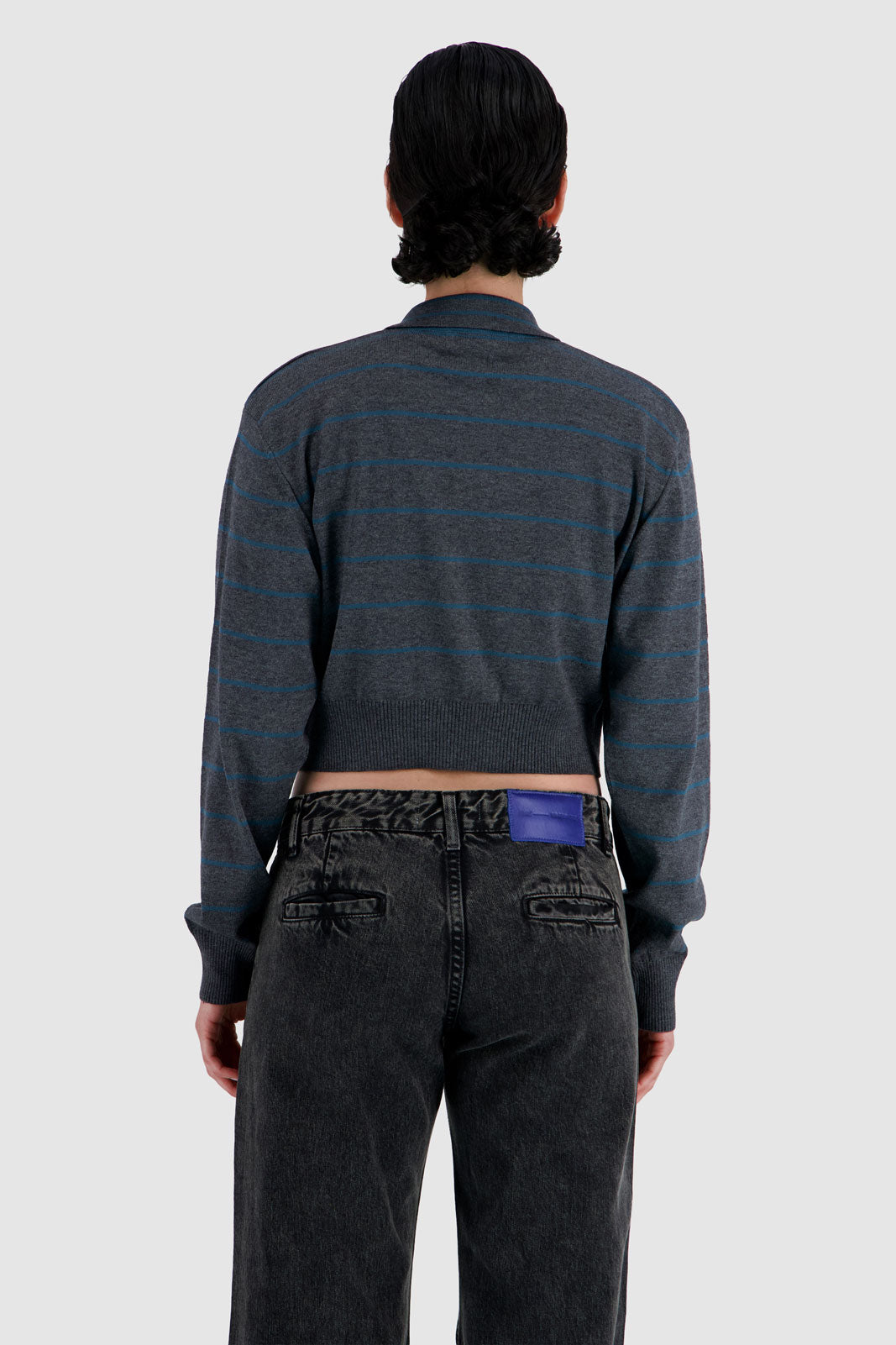 Long Sleeve Cropped Polo - Grey x Teal