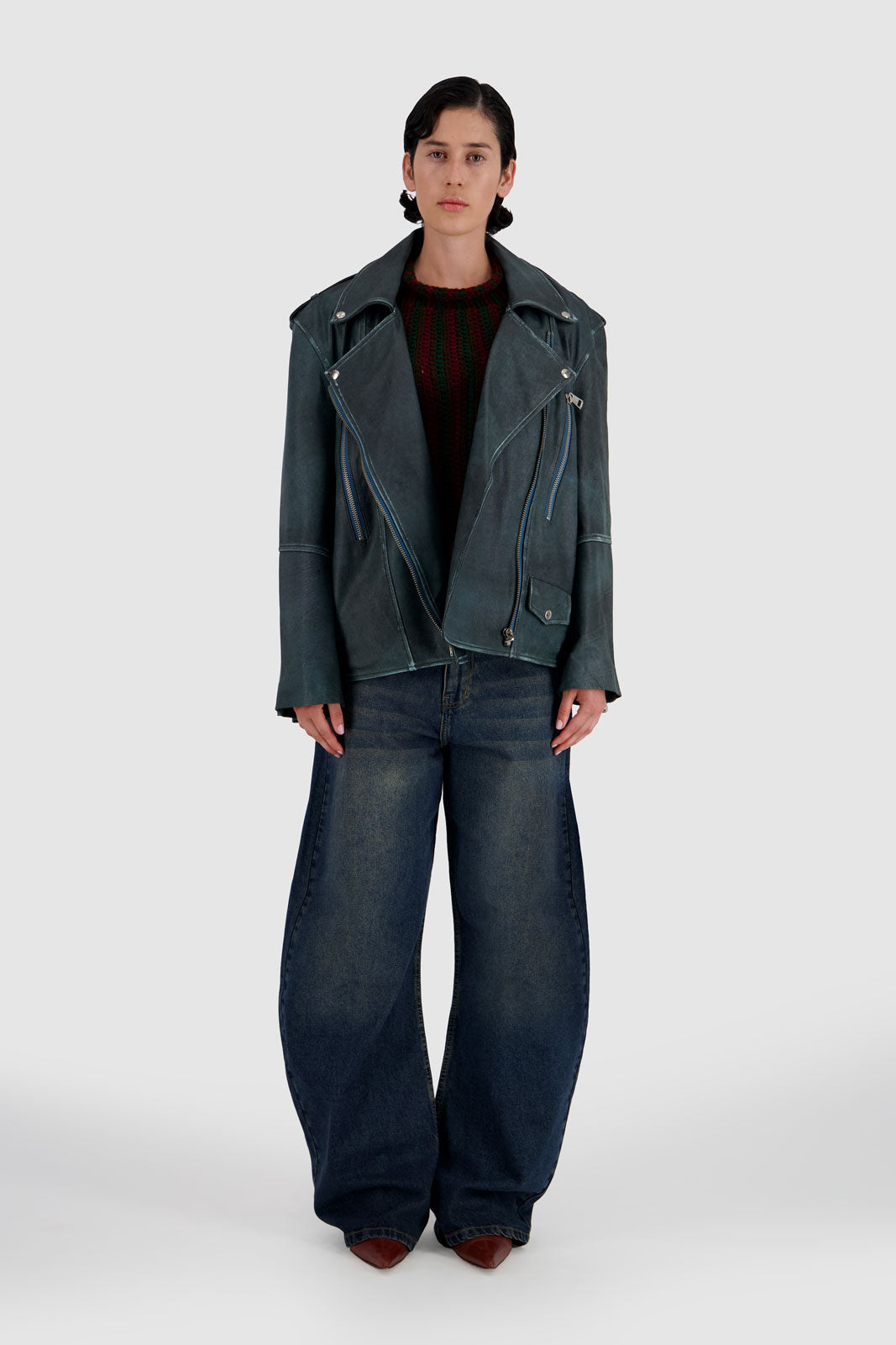 Leather Jacket Teal Blue