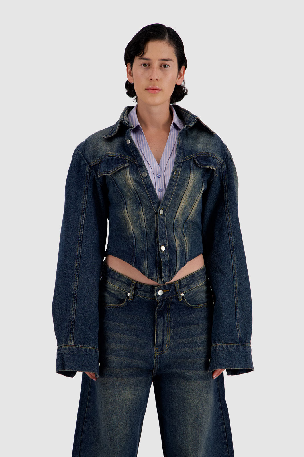 Corset Jacket - Medium Blue with Dirty Wash