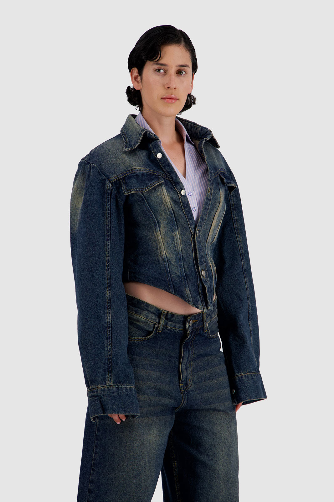 Corset Jacket - Medium Blue with Dirty Wash