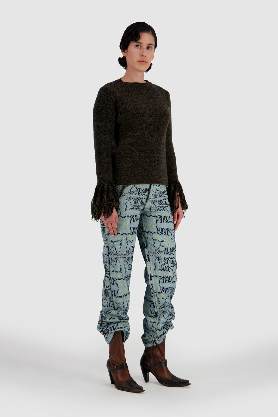 Fringed Sweater Dark Olive